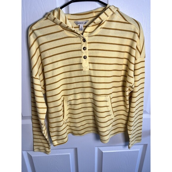 Toad&Co Tops - Toad&Co Foothill Long Sleeve Hoodie Size S Yellow Brown Stripes Casual Pullover